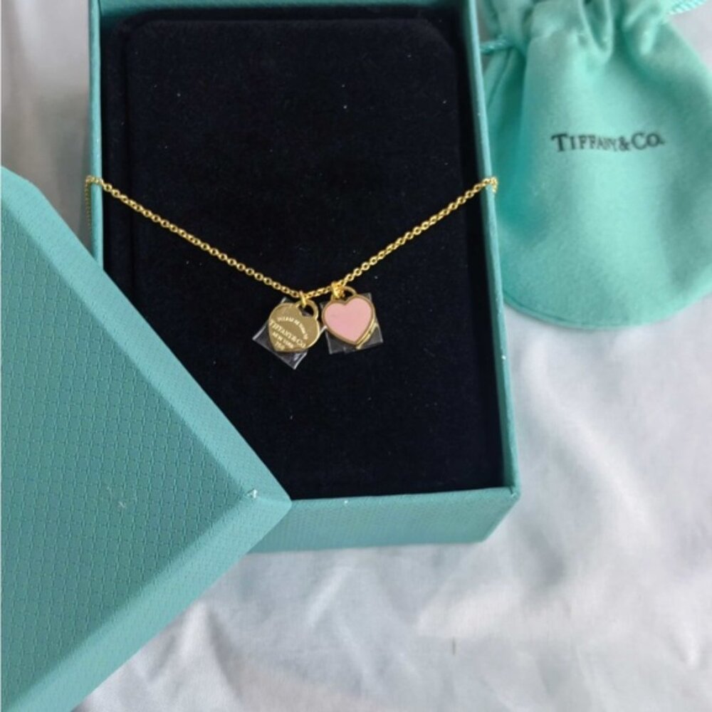 Tiffany & Co. Gold Necklace with Pink Heart Pendant